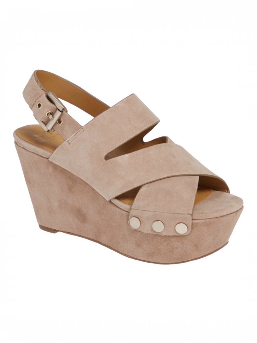Marc Fisher LTD Bianka Tan Suede Retro Platform Wedge‎ Strappy Sandal Size 7